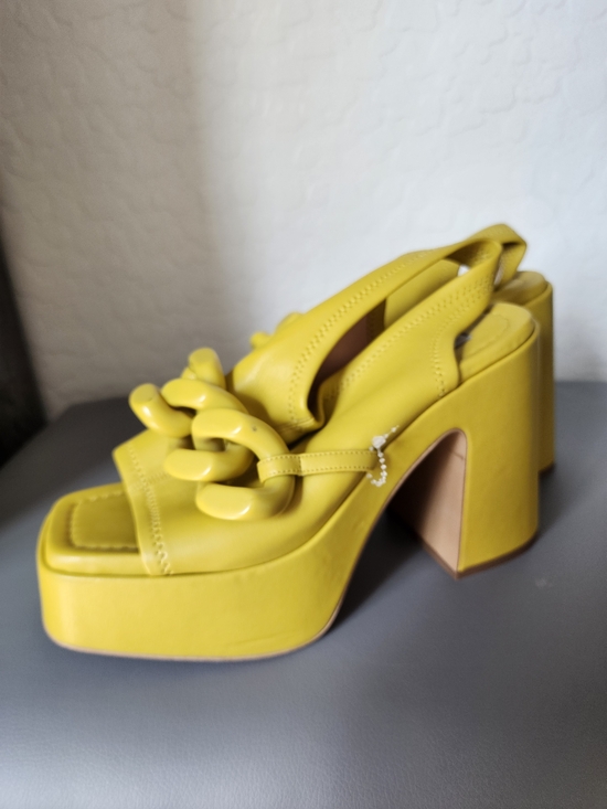 Stella McCartney Shoes - Stella McCartney Yellow Platform Chain-Link Slingback Heels